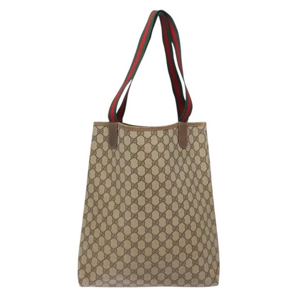 GUCCI GG Supreme Web Sherry Line Tote Bag PVC Beige Red 39 02 003 Auth 133158 - Picture 3 of 16